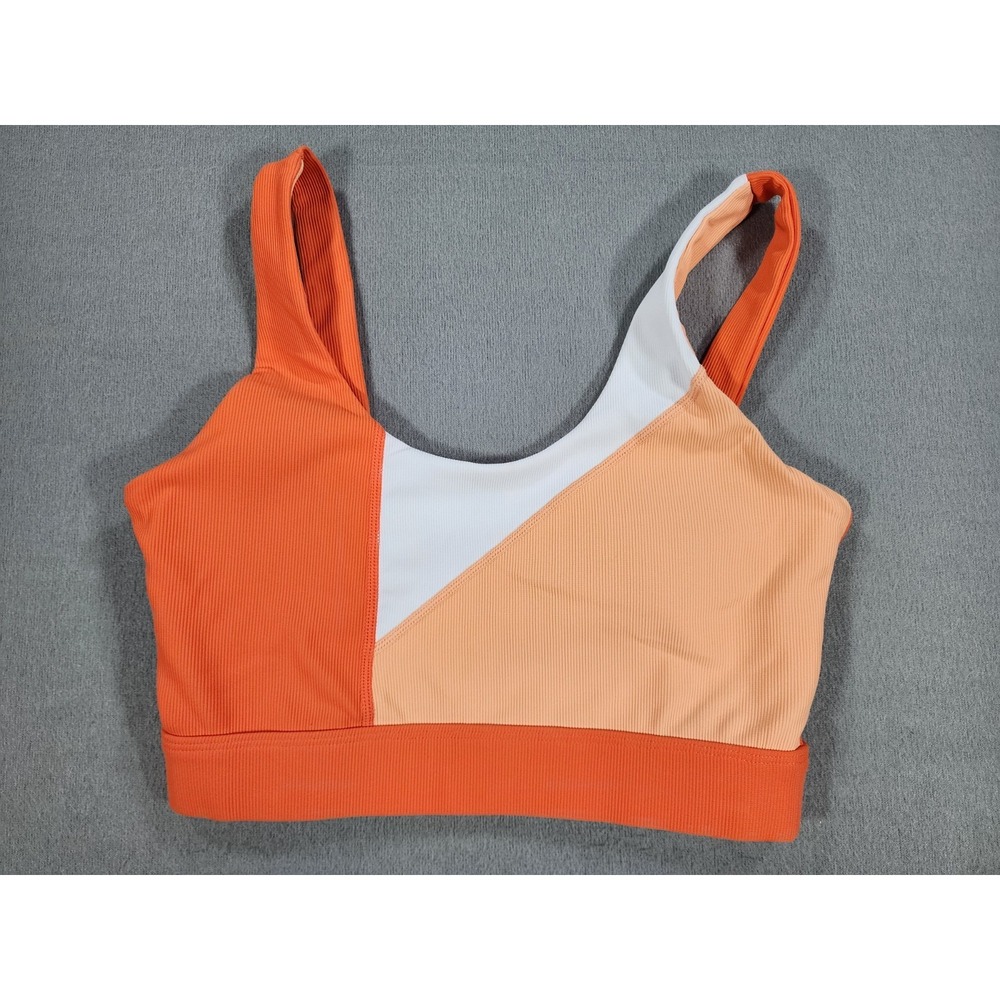 Wilo the Label Small Colorblock Sports Bra Orange White Ribbed Design Gym Lounge